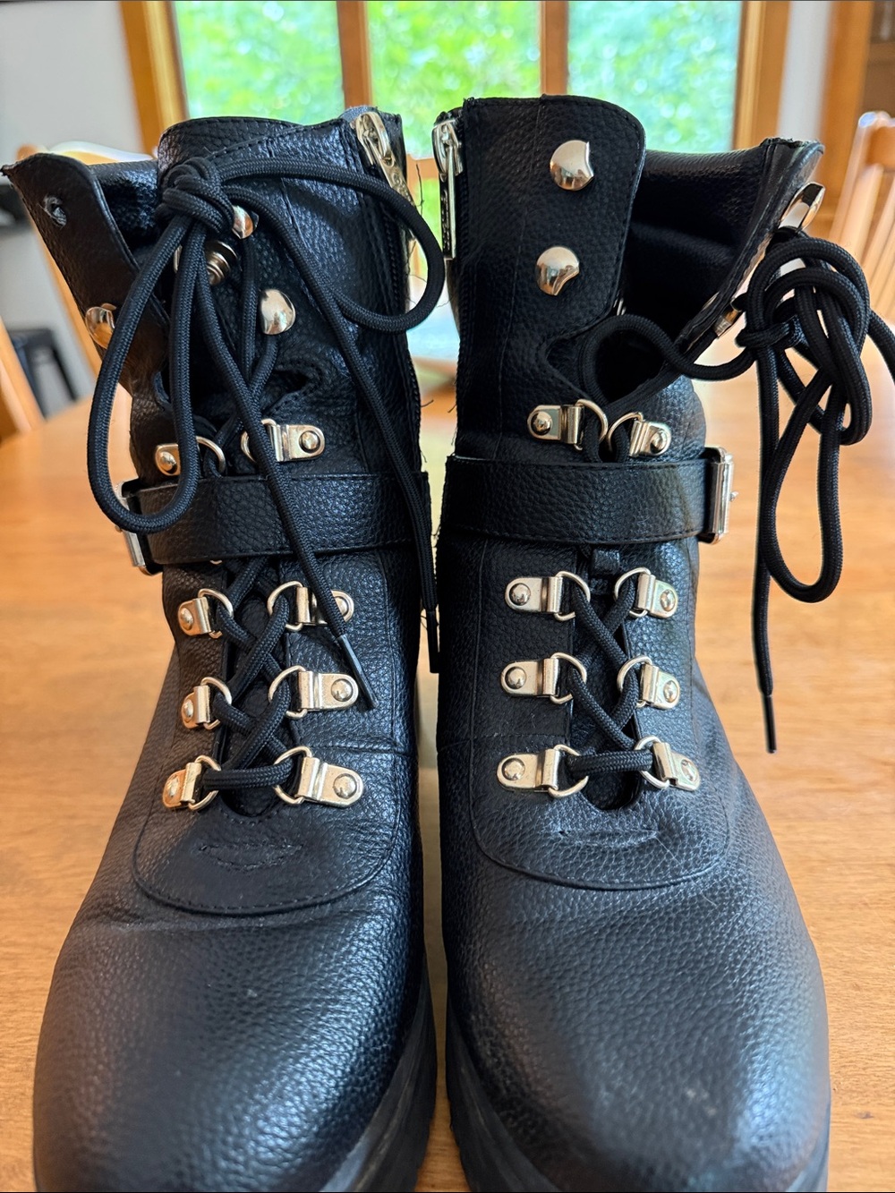 Guess Black Leather Lug Heel Ankle Boots - Women - Picture 7 of 7